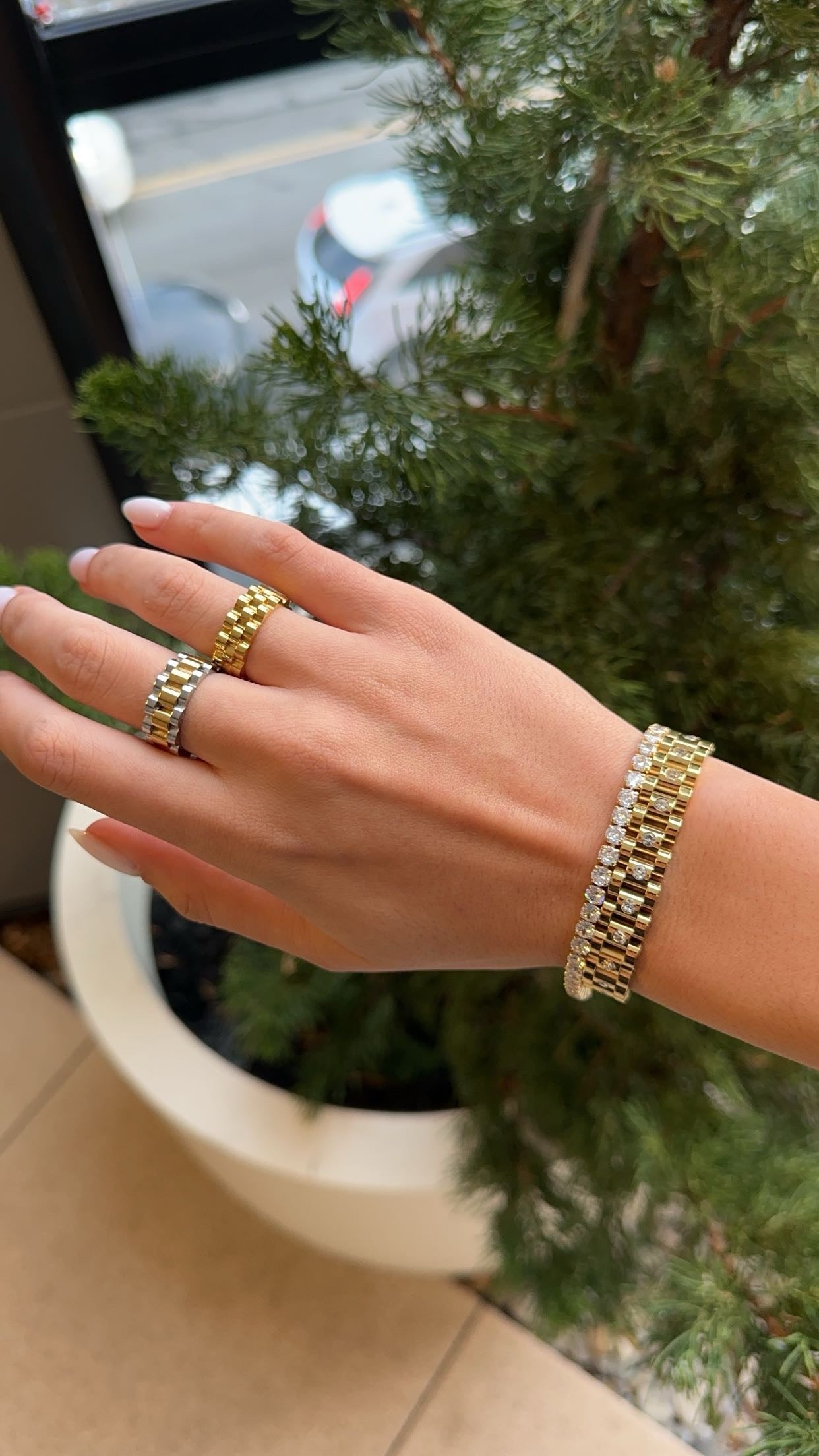 Gold watch Link Bracelet with Diamonds